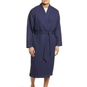 Nordstrom Men's XL/2XL Navy Blue Knit Wrap Cardigan Robe Open Front Tie Belt